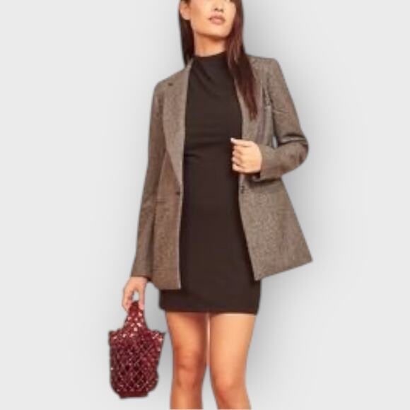 Reformation Camley Wool Blend Blazer Coat M Gray Herringbone Academia Chic - Picture 10 of 11